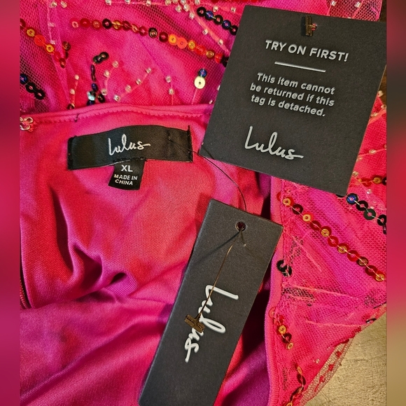 Lulus Cue The Glitter Magenta Sequin Beaded Two-piece Maxi Dress Pink Magenta - Picture 7 of 10